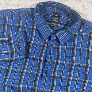 PrAna Dolberg‎ Flannel Lightweight Hiking Camp Shirt Mens XXL Blue Plaid